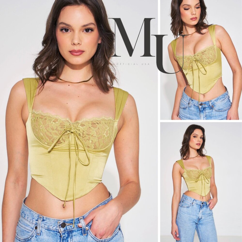 🍏Everly Olive Lace Satin Corset Top🍏